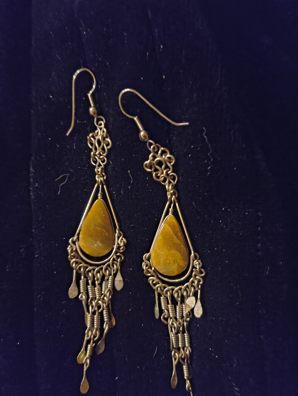 Bohemian Teardrop Dangle Earrings with Orange Stone